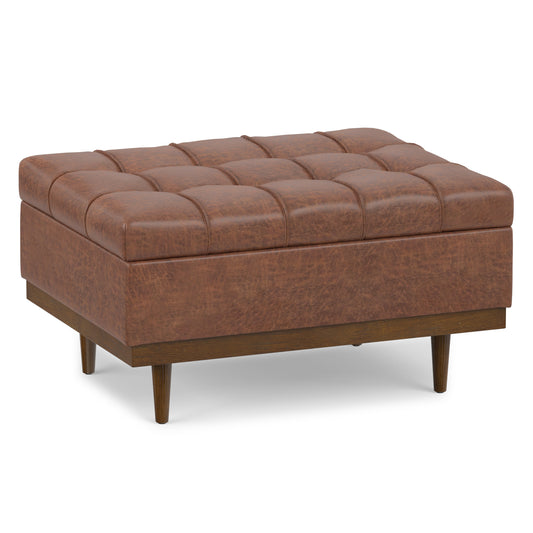 Distressed Saddle Brown Distressed Vegan Leather | Mariah Coffee Table Storage Ottoman in Distressed Vegan Leather