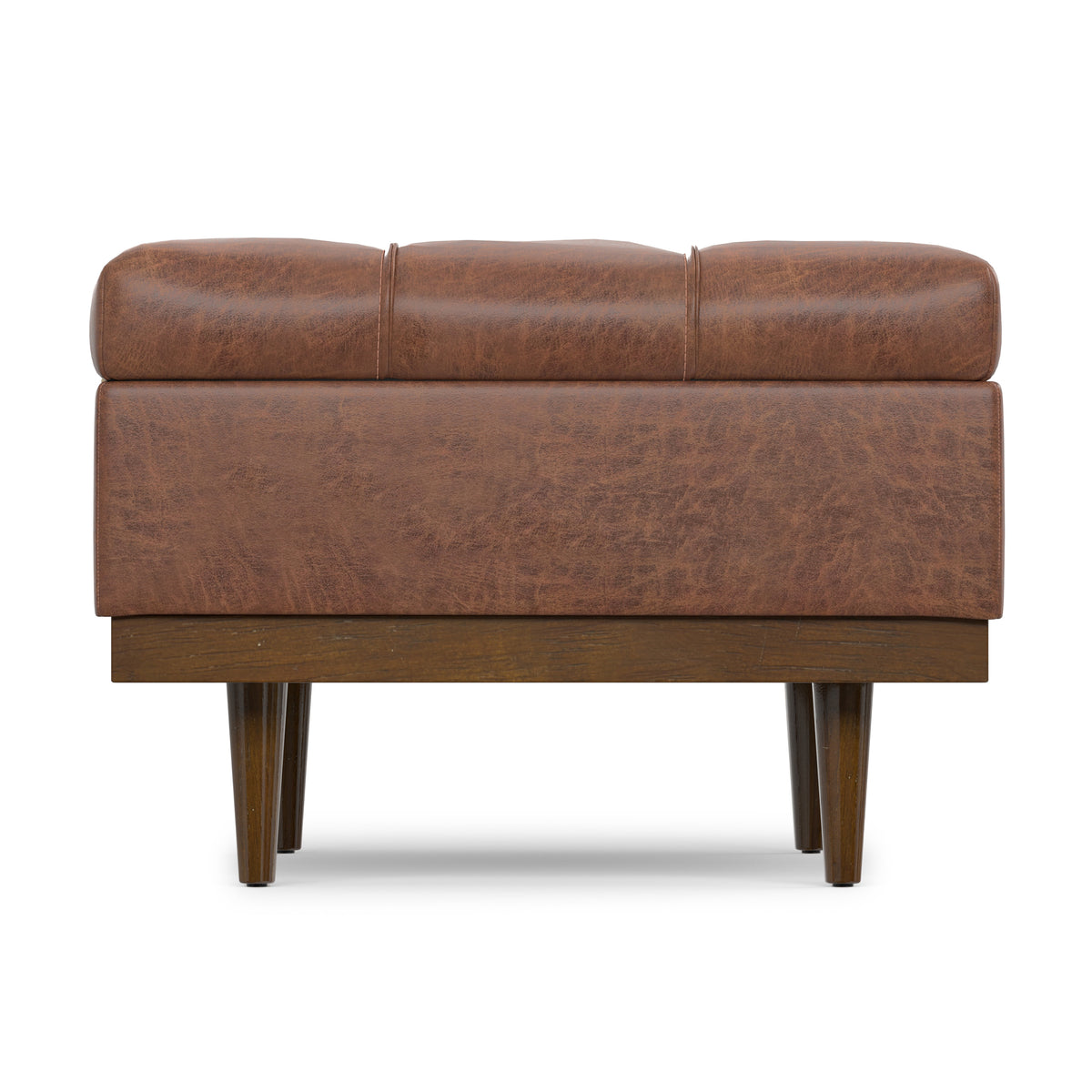 Distressed Saddle Brown Distressed Vegan Leather | Mariah Coffee Table Storage Ottoman in Distressed Vegan Leather