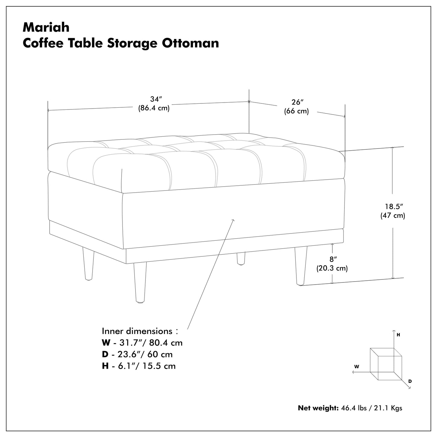 Slate Grey Linen Style Fabric | Mariah Coffee Table Storage Ottoman in Linen