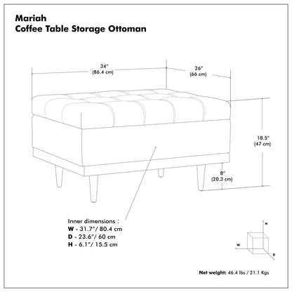 Slate Grey Linen Style Fabric | Mariah Coffee Table Storage Ottoman in Linen