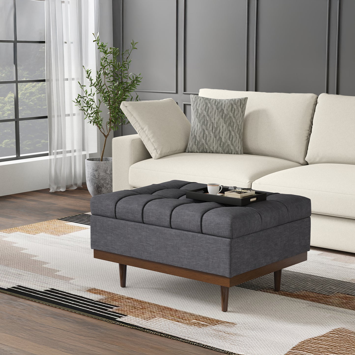 Slate Grey Linen Style Fabric | Mariah Coffee Table Storage Ottoman in Linen