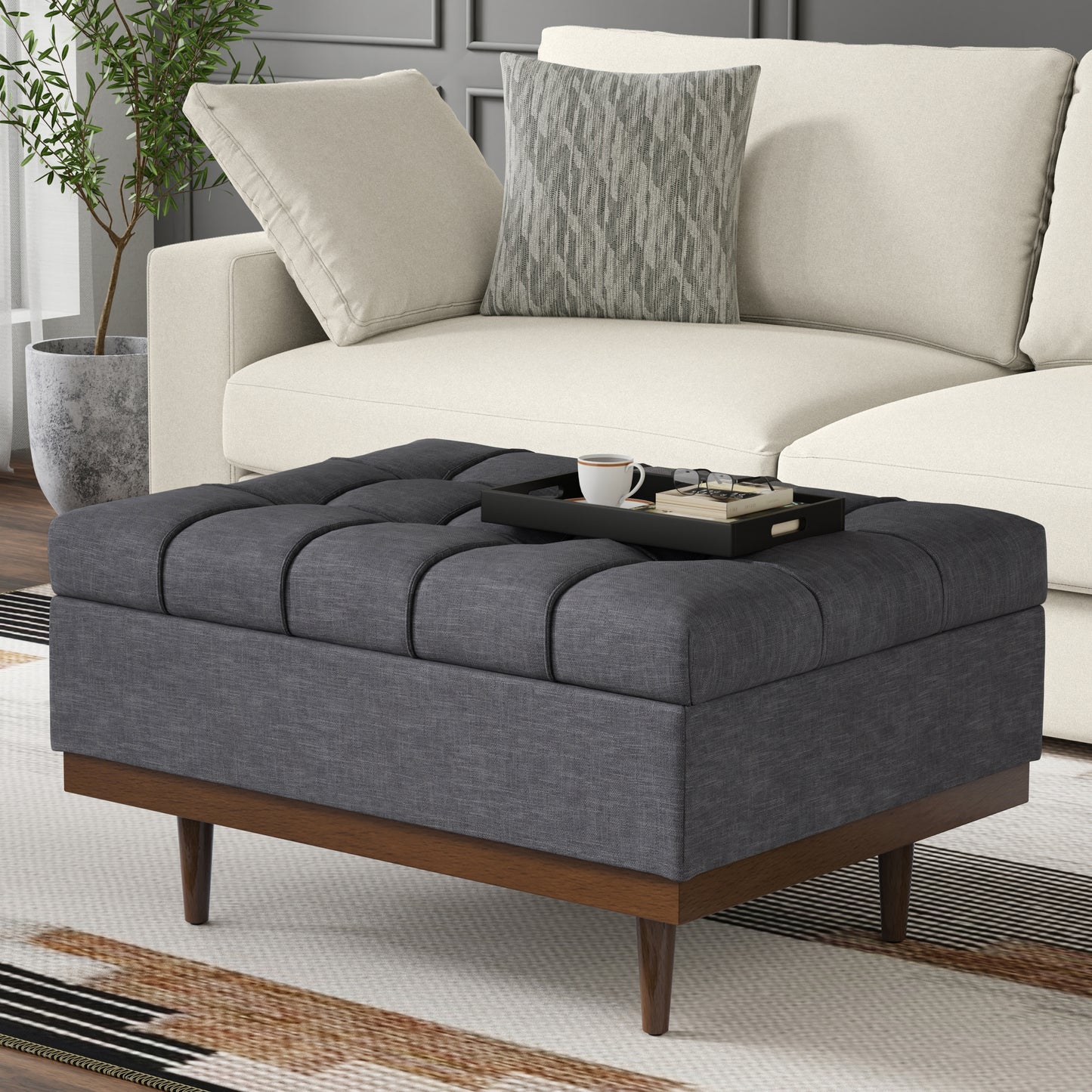 Slate Grey Linen Style Fabric | Mariah Coffee Table Storage Ottoman in Linen