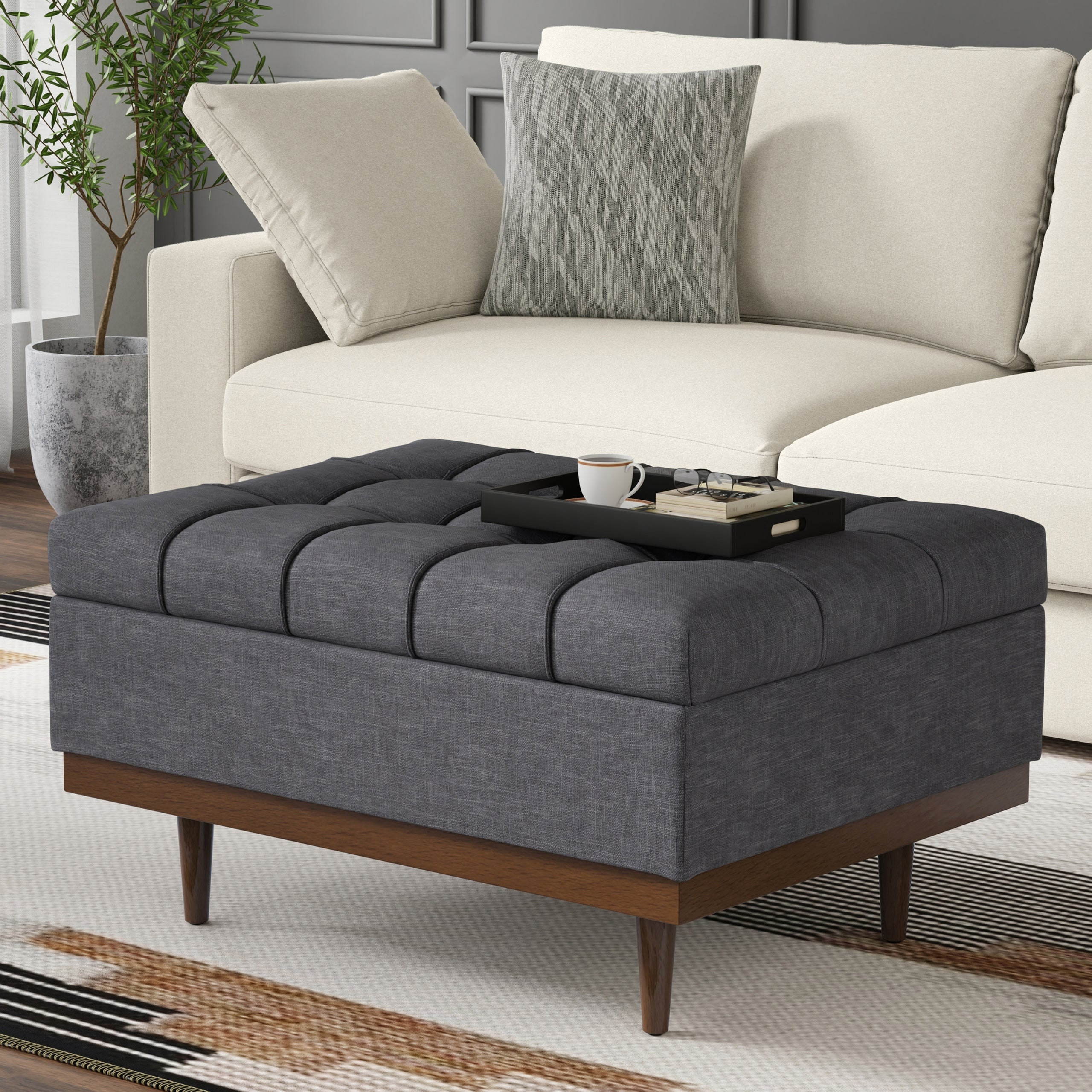 Slate Grey Linen Style Fabric | Mariah Coffee Table Storage Ottoman in Linen