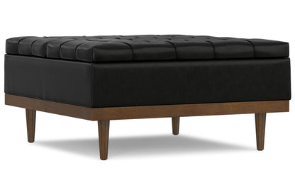 Midnight Black Distressed Vegan Leather | Mariah Lift Top Table Storage Ottoman