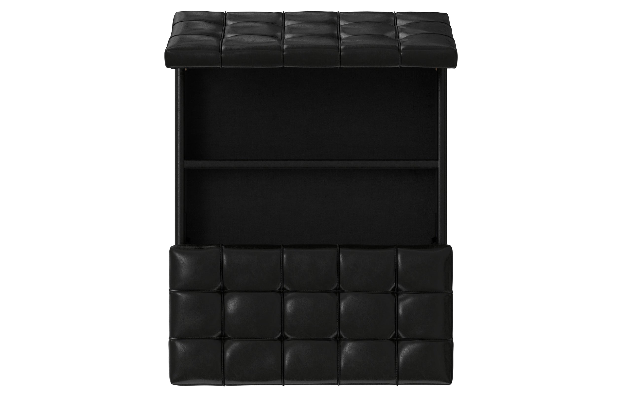 Midnight Black Distressed Vegan Leather | Mariah Lift Top Table Storage Ottoman