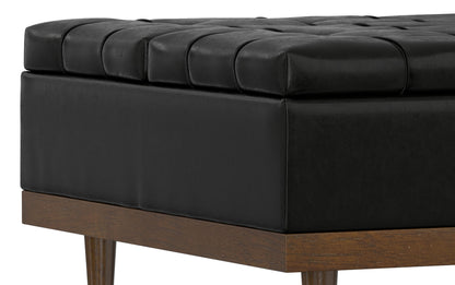 Midnight Black Distressed Vegan Leather | Mariah Lift Top Table Storage Ottoman