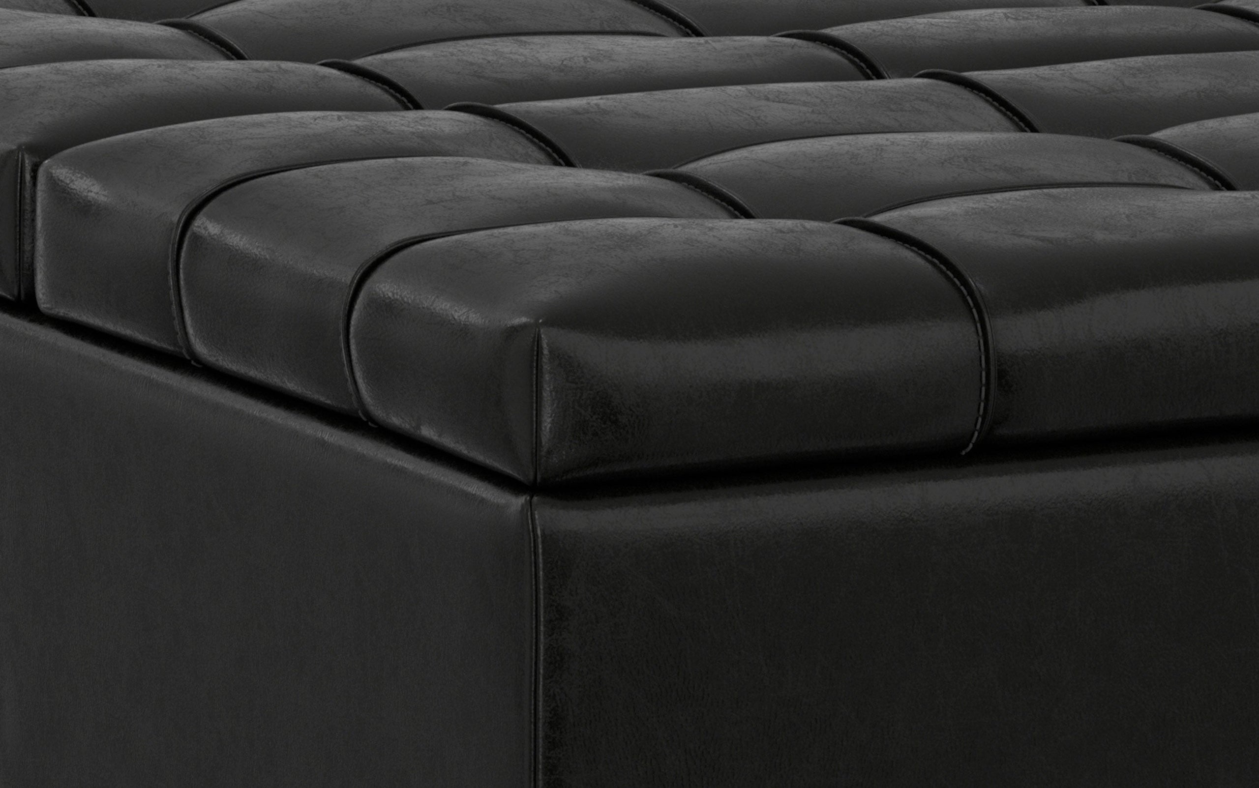 Midnight Black Distressed Vegan Leather | Mariah Lift Top Table Storage Ottoman