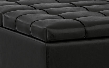 Midnight Black Distressed Vegan Leather | Mariah Lift Top Table Storage Ottoman