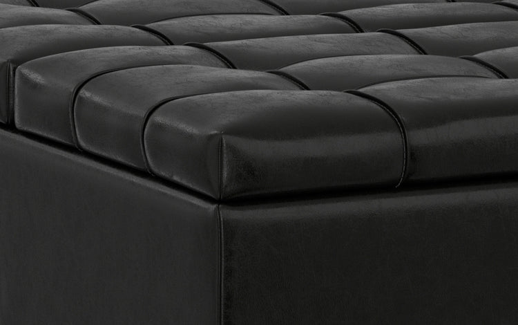 Midnight Black Distressed Vegan Leather | Mariah Lift Top Table Storage Ottoman