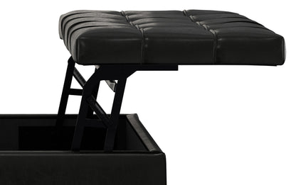 Midnight Black Distressed Vegan Leather | Mariah Lift Top Table Storage Ottoman