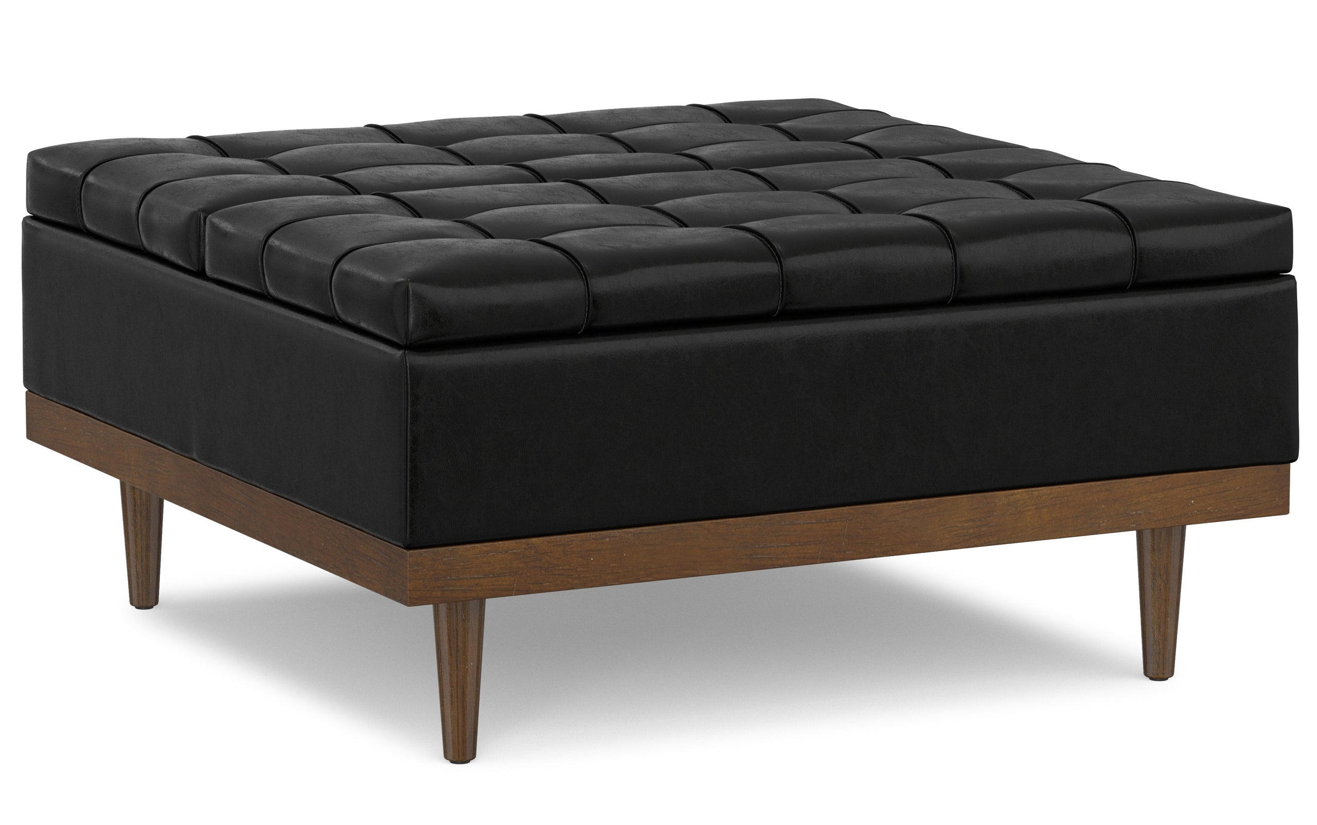 Midnight Black Distressed Vegan Leather | Mariah Lift Top Table Storage Ottoman