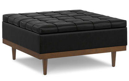 Midnight Black Distressed Vegan Leather | Mariah Lift Top Table Storage Ottoman
