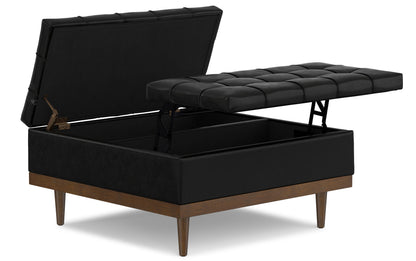 Midnight Black Distressed Vegan Leather | Mariah Lift Top Table Storage Ottoman