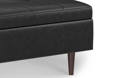 Distressed Black Distressed Vegan Leather | Shay Mid Century Large Square Coffee Table Storage Ottoman