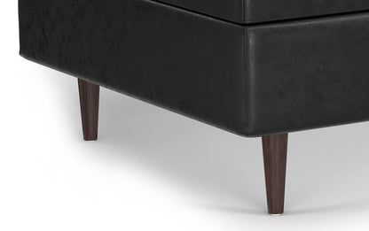Distressed Black Distressed Vegan Leather | Shay Mid Century Large Square Coffee Table Storage Ottoman
