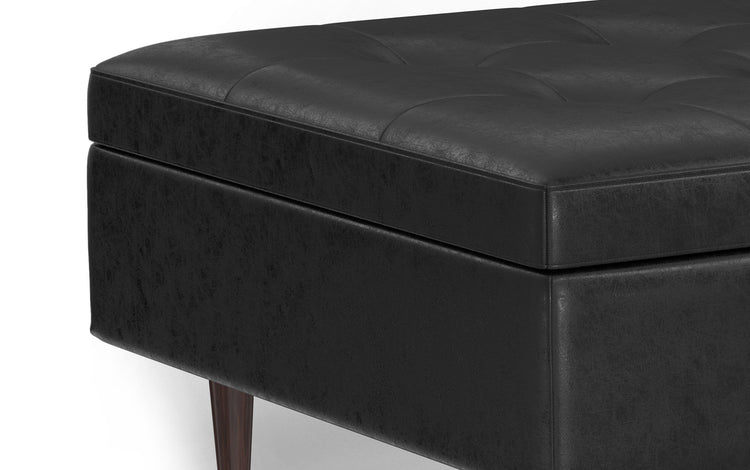 Distressed Black Distressed Vegan Leather | Shay Mid Century Large Square Coffee Table Storage Ottoman