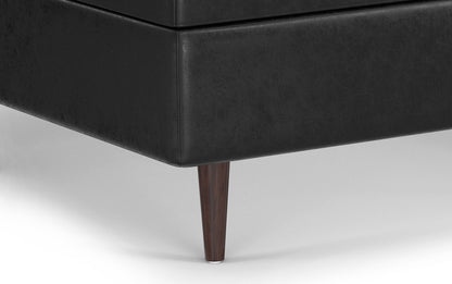 Distressed Black Distressed Vegan Leather | Shay Mid Century Large Square Coffee Table Storage Ottoman