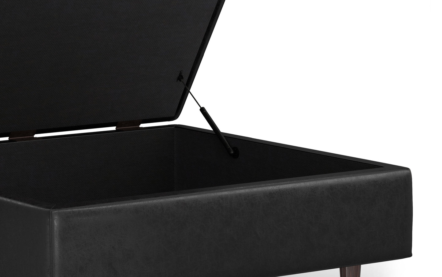 Distressed Black Distressed Vegan Leather | Shay Mid Century Large Square Coffee Table Storage Ottoman