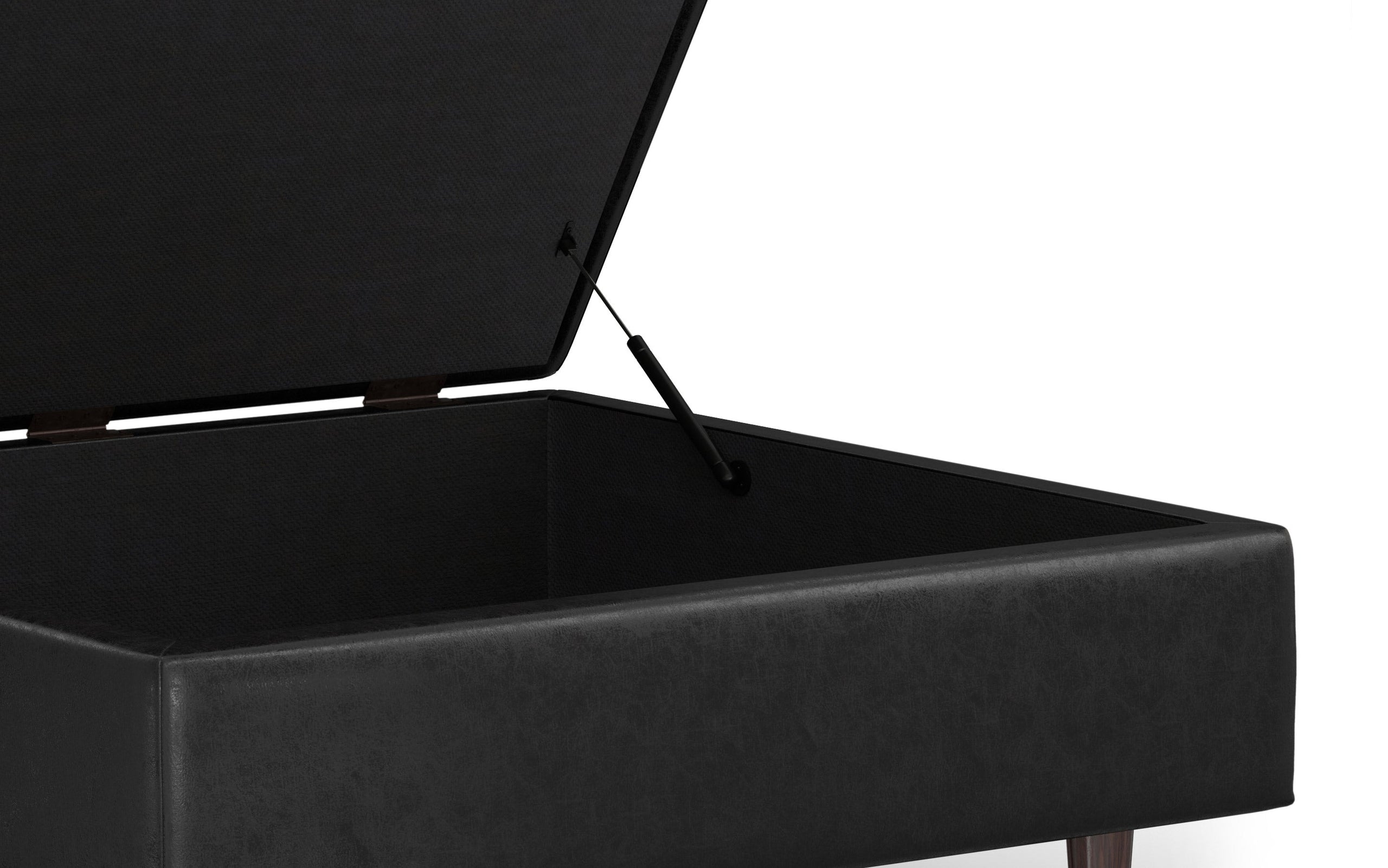 Distressed Black Distressed Vegan Leather | Shay Mid Century Large Square Coffee Table Storage Ottoman
