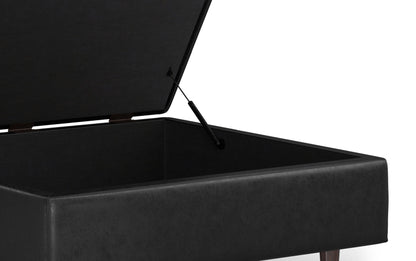 Distressed Black Distressed Vegan Leather | Shay Mid Century Large Square Coffee Table Storage Ottoman
