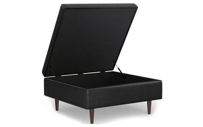 Distressed Black Distressed Vegan Leather | Shay Mid Century Large Square Coffee Table Storage Ottoman