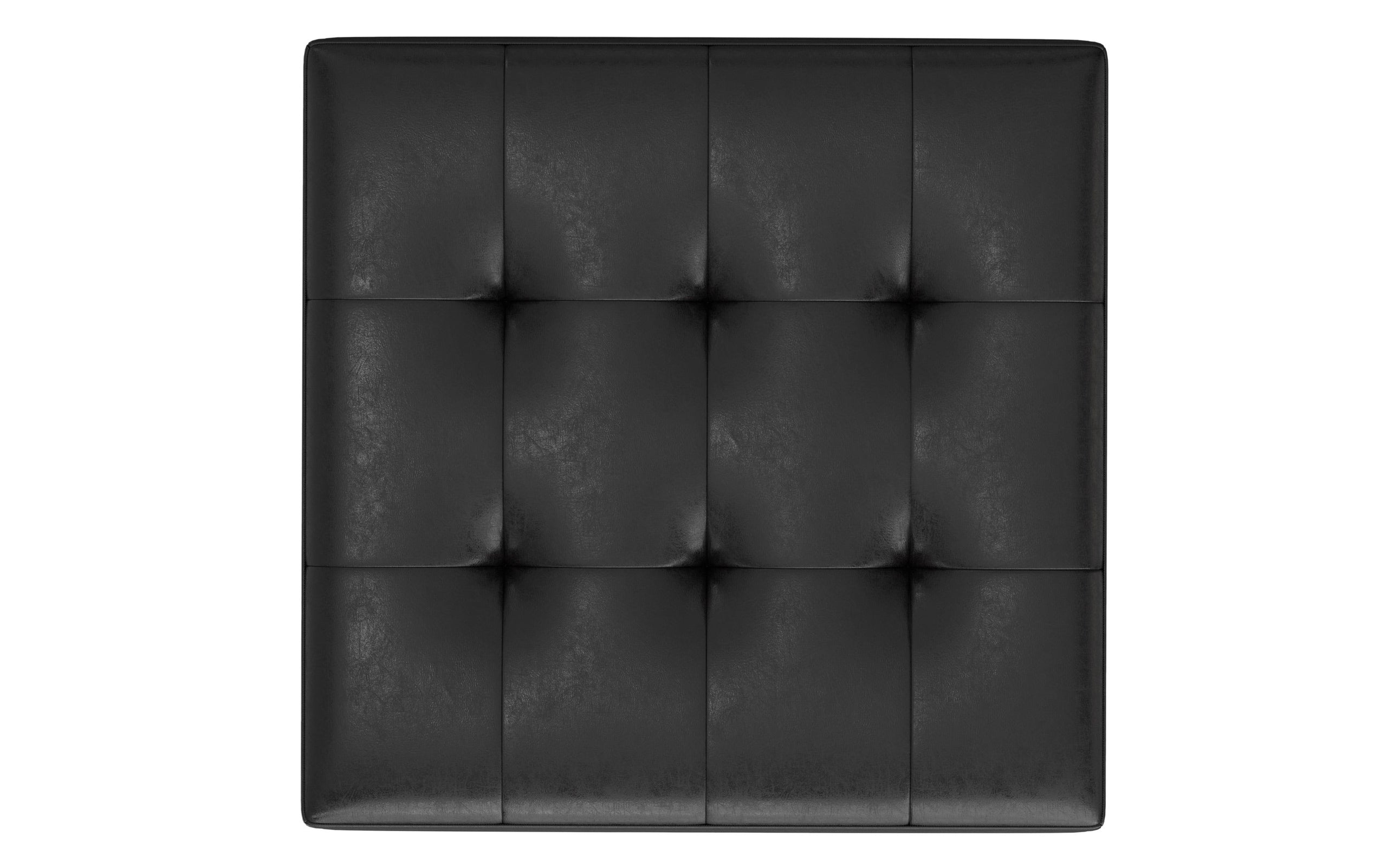 Distressed Black Distressed Vegan Leather | Shay Mid Century Large Square Coffee Table Storage Ottoman