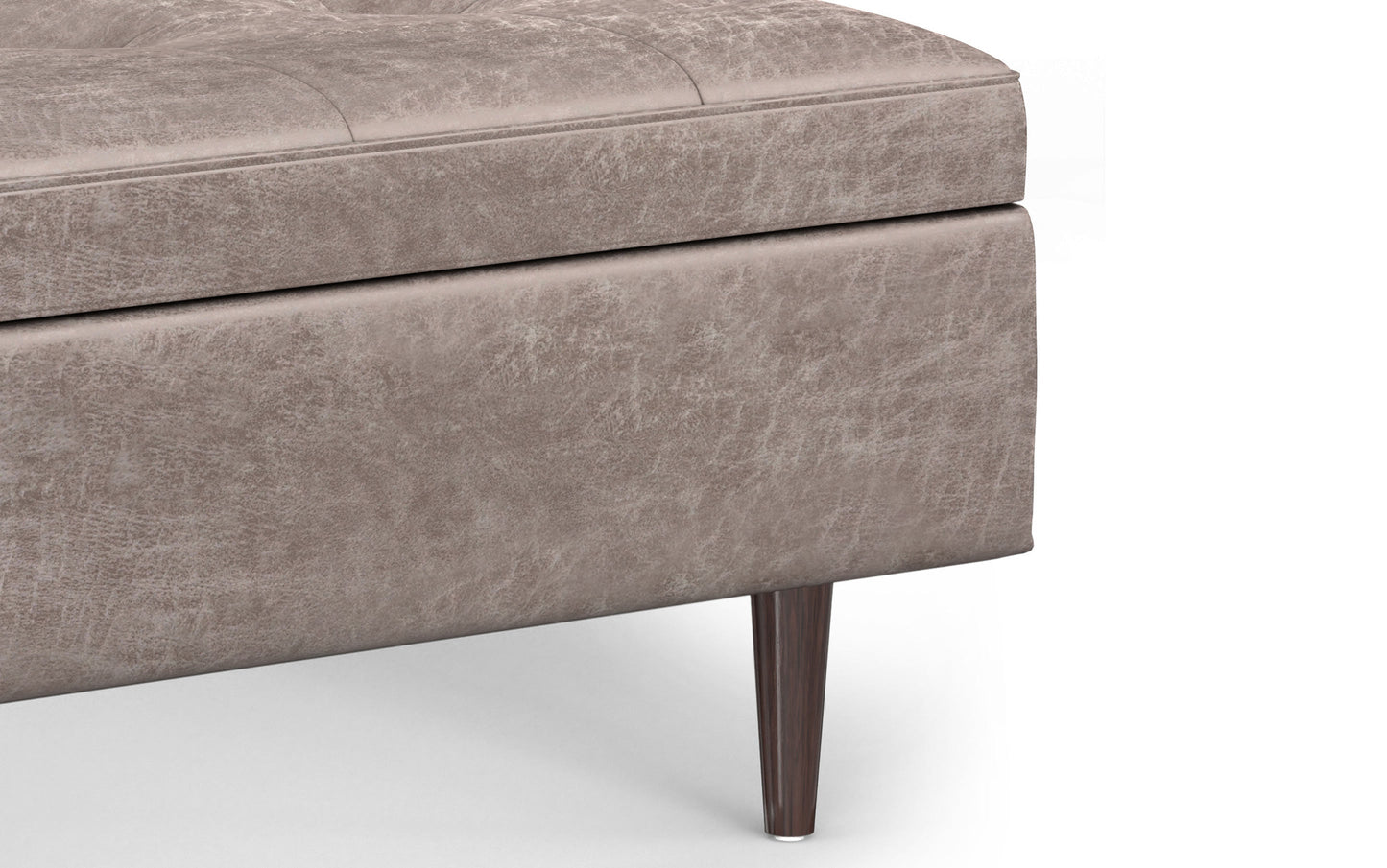 Distressed Grey Taupe Distressed Vegan Leather | Shay Mid Century Large Square Coffee Table Storage Ottoman