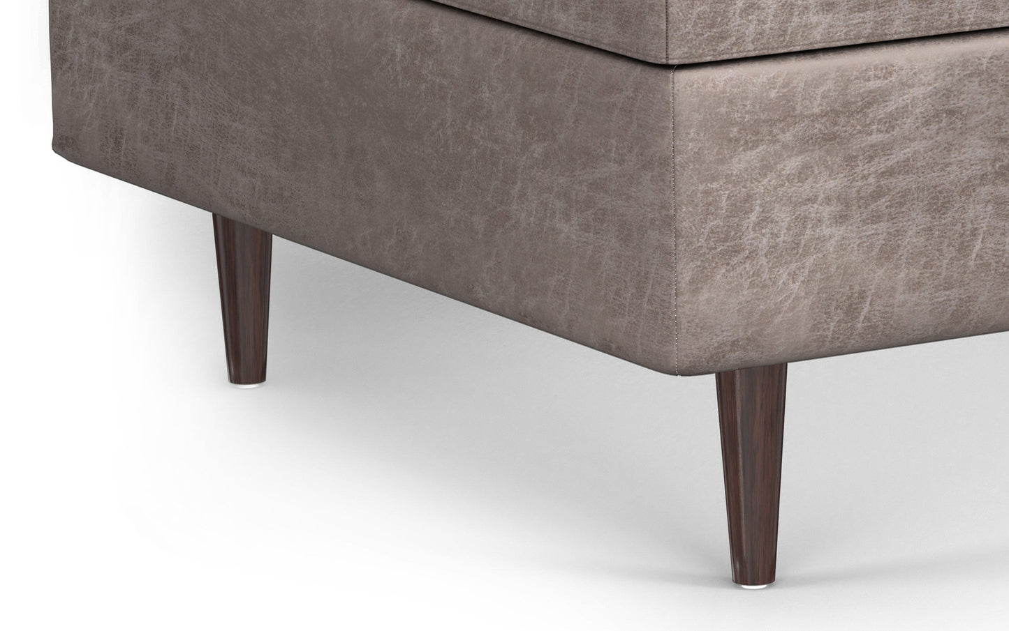 Distressed Grey Taupe Distressed Vegan Leather | Shay Mid Century Large Square Coffee Table Storage Ottoman