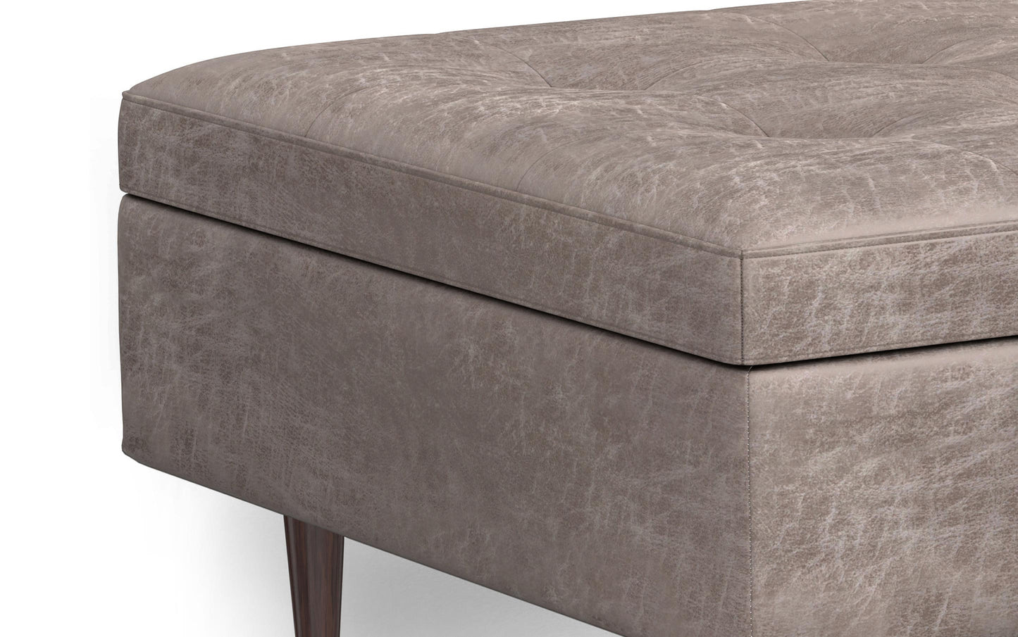 Distressed Grey Taupe Distressed Vegan Leather | Shay Mid Century Large Square Coffee Table Storage Ottoman