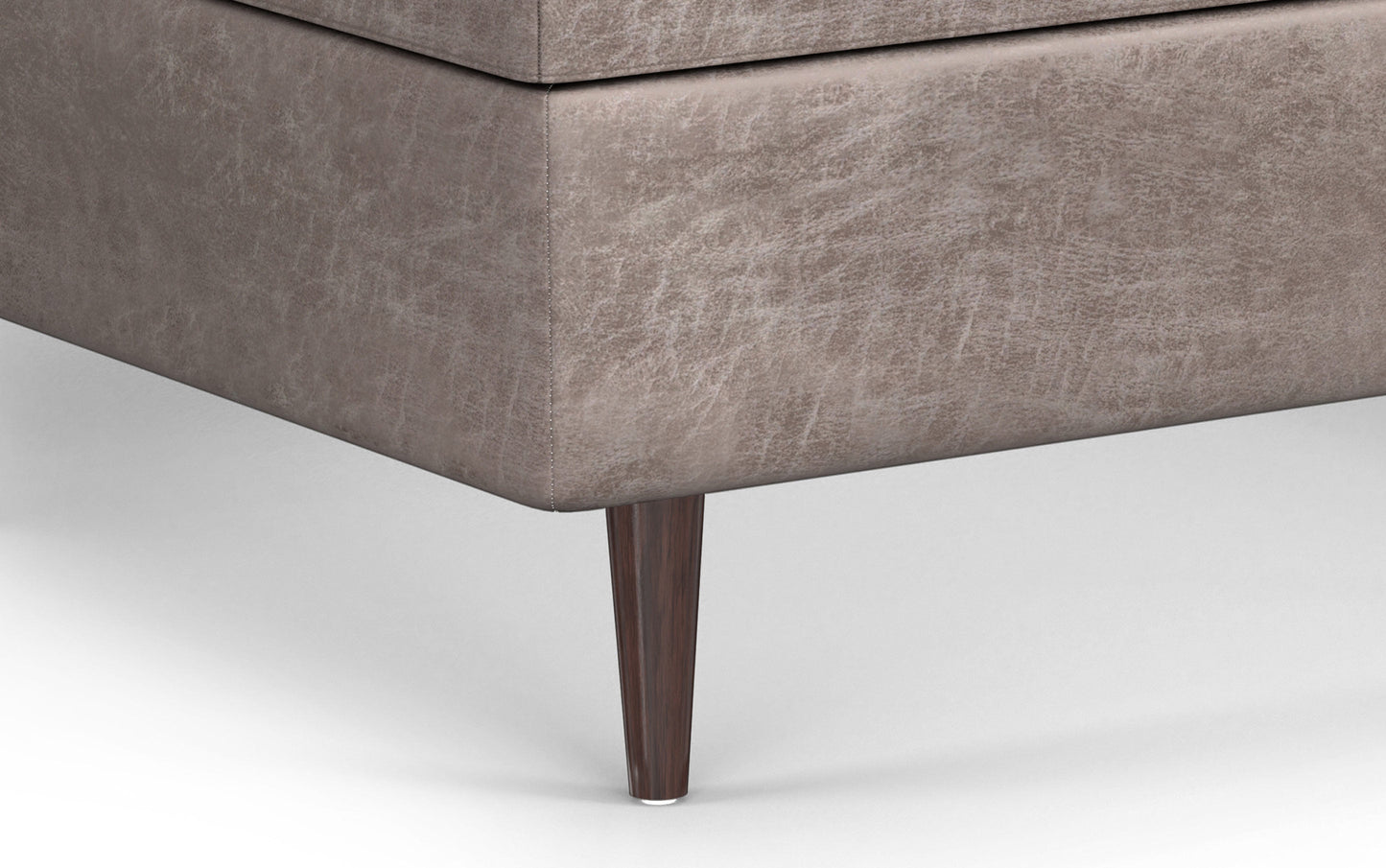 Distressed Grey Taupe Distressed Vegan Leather | Shay Mid Century Large Square Coffee Table Storage Ottoman