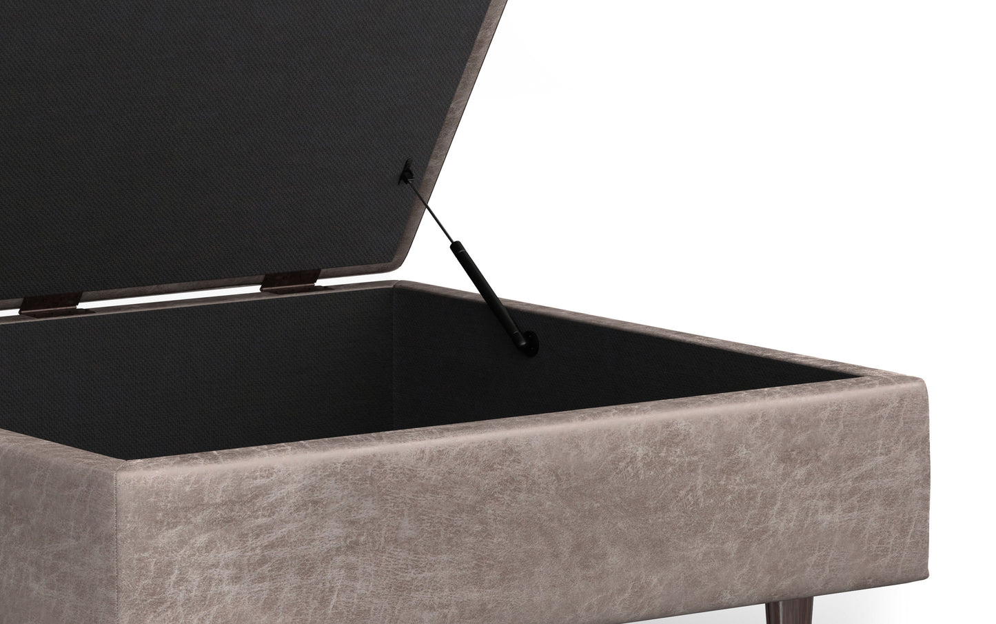 Distressed Grey Taupe Distressed Vegan Leather | Shay Mid Century Large Square Coffee Table Storage Ottoman