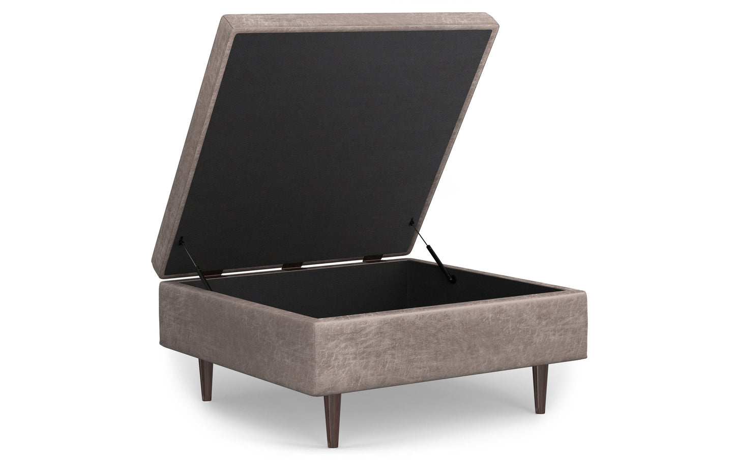 Distressed Grey Taupe Distressed Vegan Leather | Shay Mid Century Large Square Coffee Table Storage Ottoman
