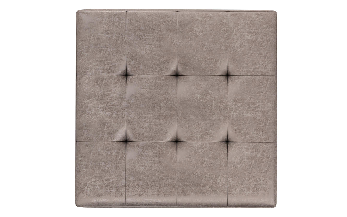 Distressed Grey Taupe Distressed Vegan Leather | Shay Mid Century Large Square Coffee Table Storage Ottoman