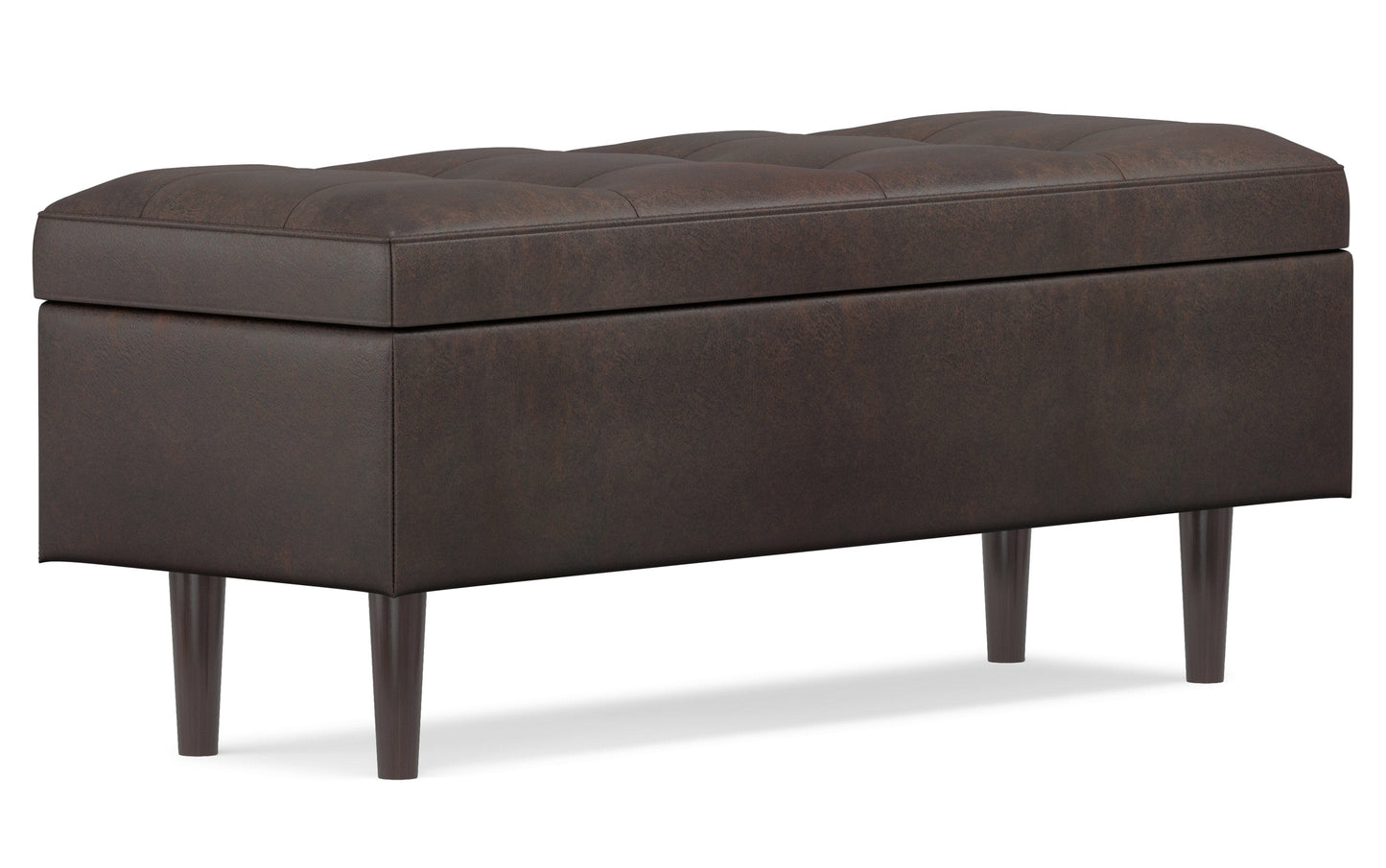 Distressed Chestnut Brown Distressed Vegan Leather | Shay Mid Century Rectangular Storage Ottoman
