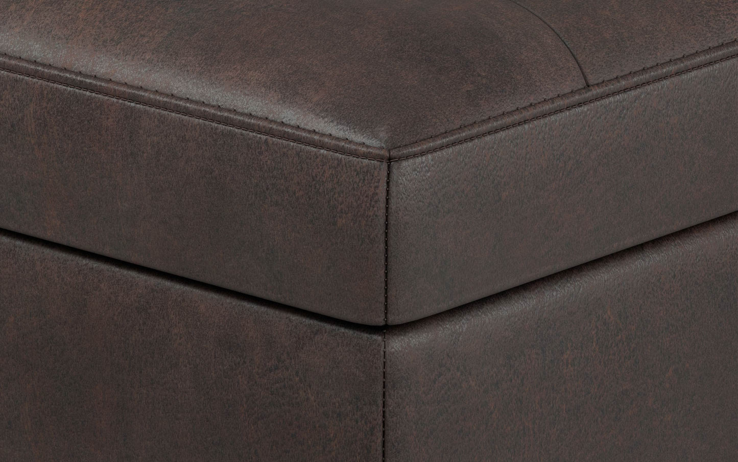 Distressed Chestnut Brown Distressed Vegan Leather | Shay Mid Century Rectangular Storage Ottoman