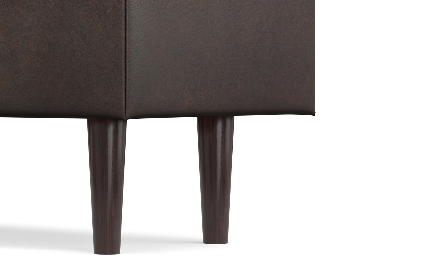 Distressed Chestnut Brown Distressed Vegan Leather | Shay Mid Century Rectangular Storage Ottoman