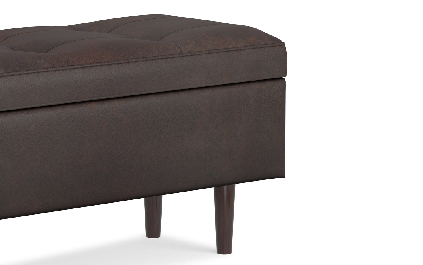 Distressed Chestnut Brown Distressed Vegan Leather | Shay Mid Century Rectangular Storage Ottoman
