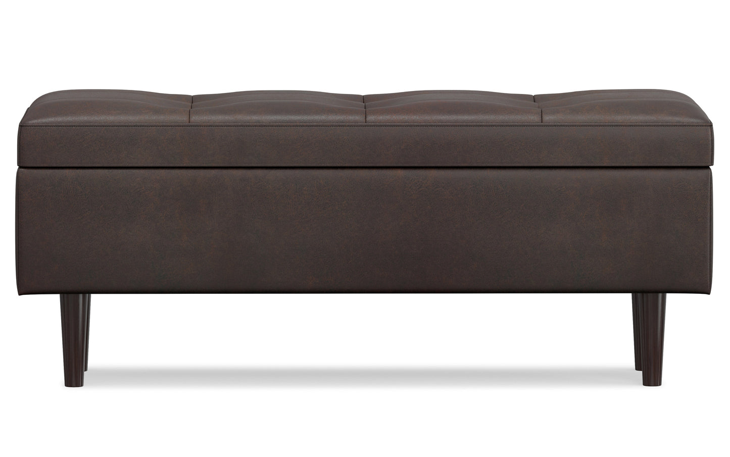 Distressed Chestnut Brown Distressed Vegan Leather | Shay Mid Century Rectangular Storage Ottoman