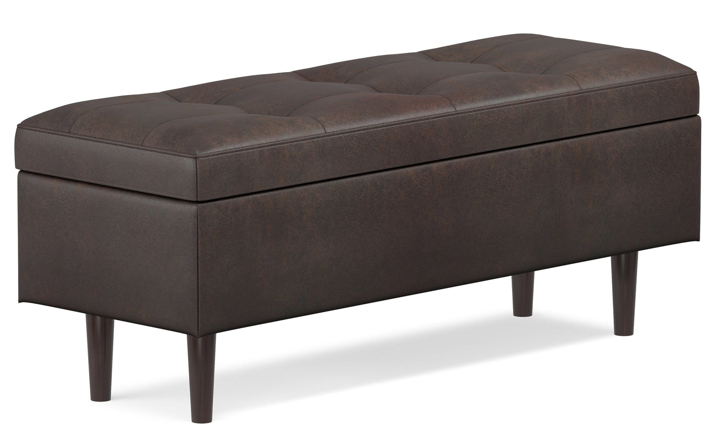 Distressed Chestnut Brown Distressed Vegan Leather | Shay Mid Century Rectangular Storage Ottoman