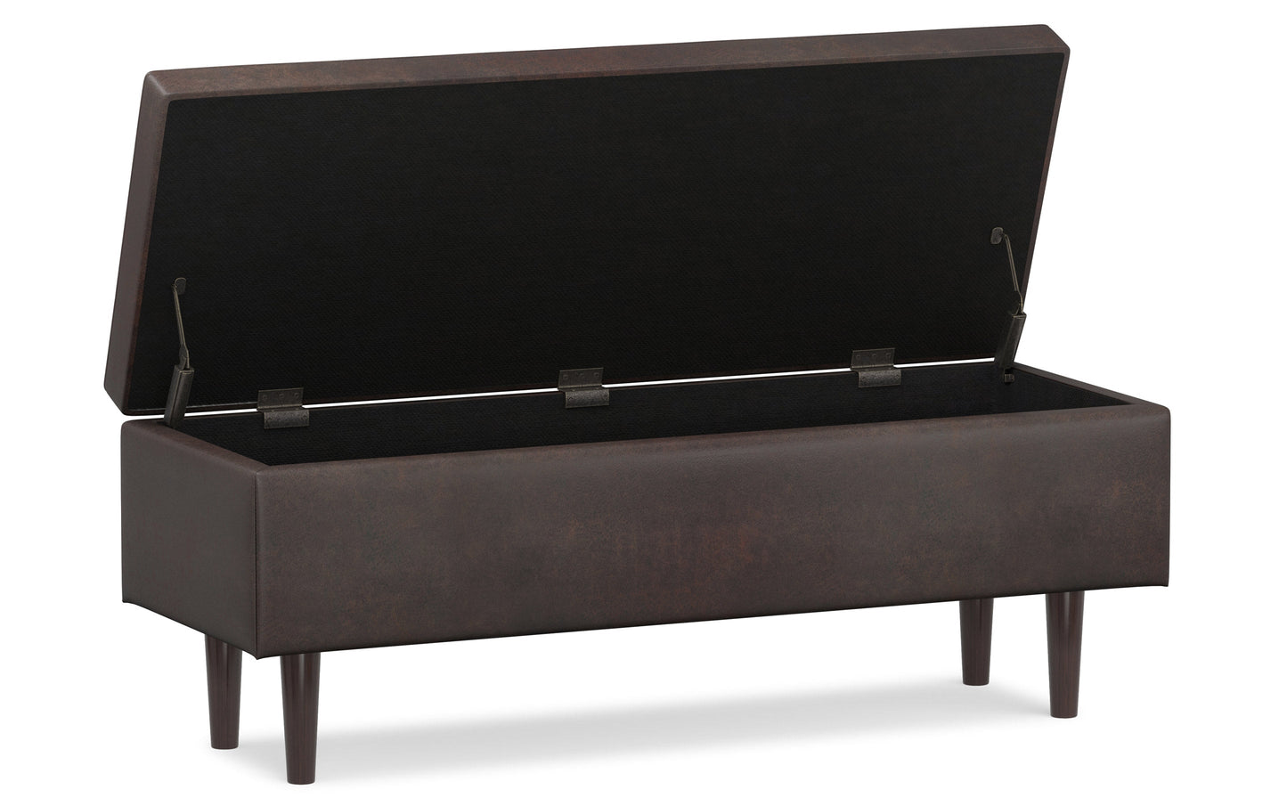 Distressed Chestnut Brown Distressed Vegan Leather | Shay Mid Century Rectangular Storage Ottoman