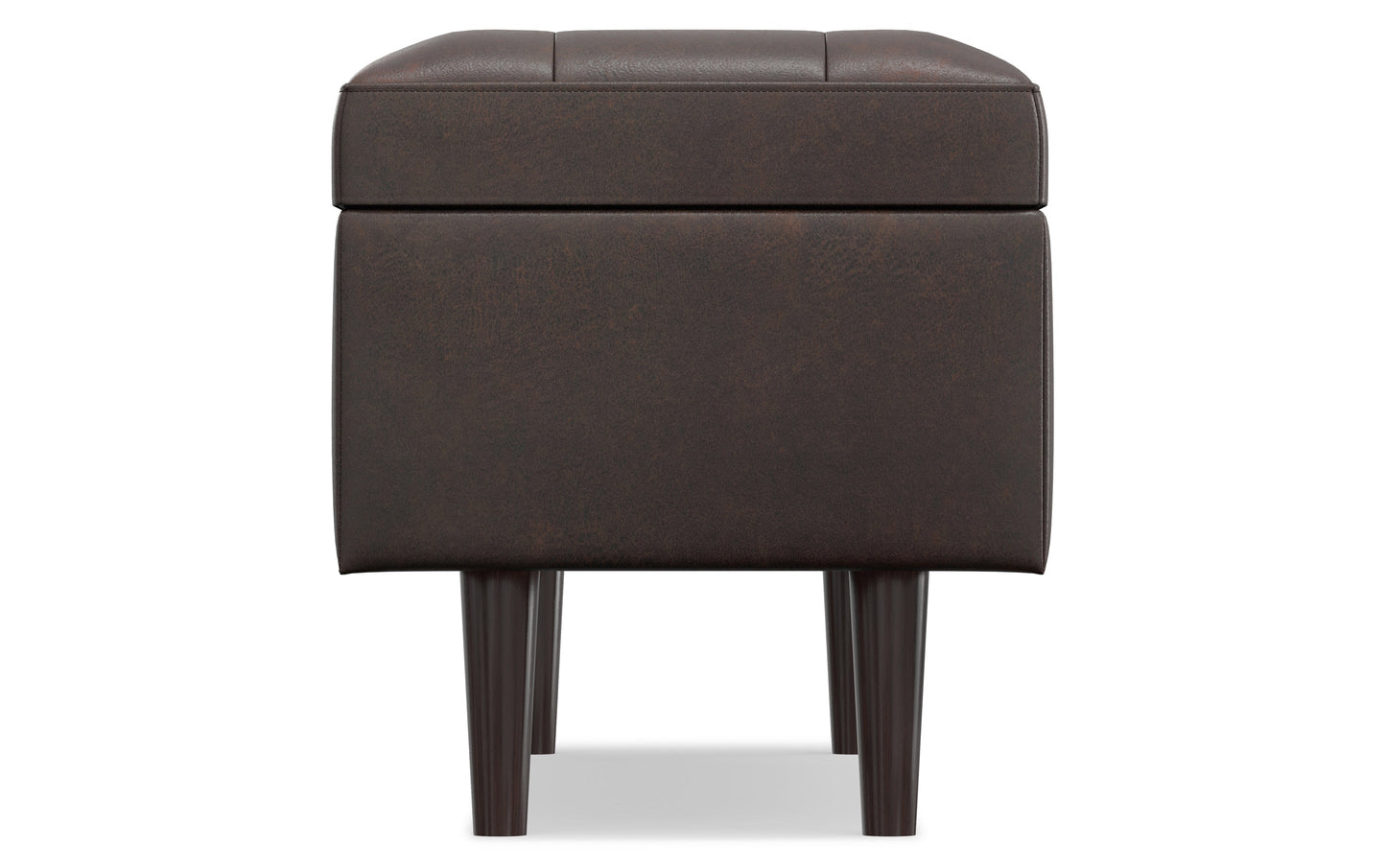 Distressed Chestnut Brown Distressed Vegan Leather | Shay Mid Century Rectangular Storage Ottoman