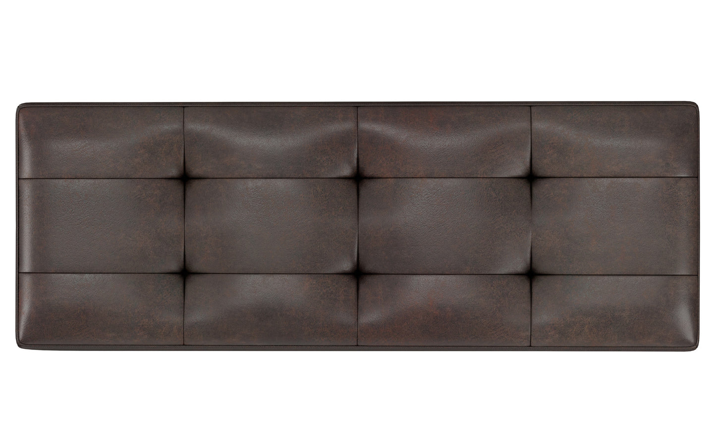 Distressed Chestnut Brown Distressed Vegan Leather | Shay Mid Century Rectangular Storage Ottoman