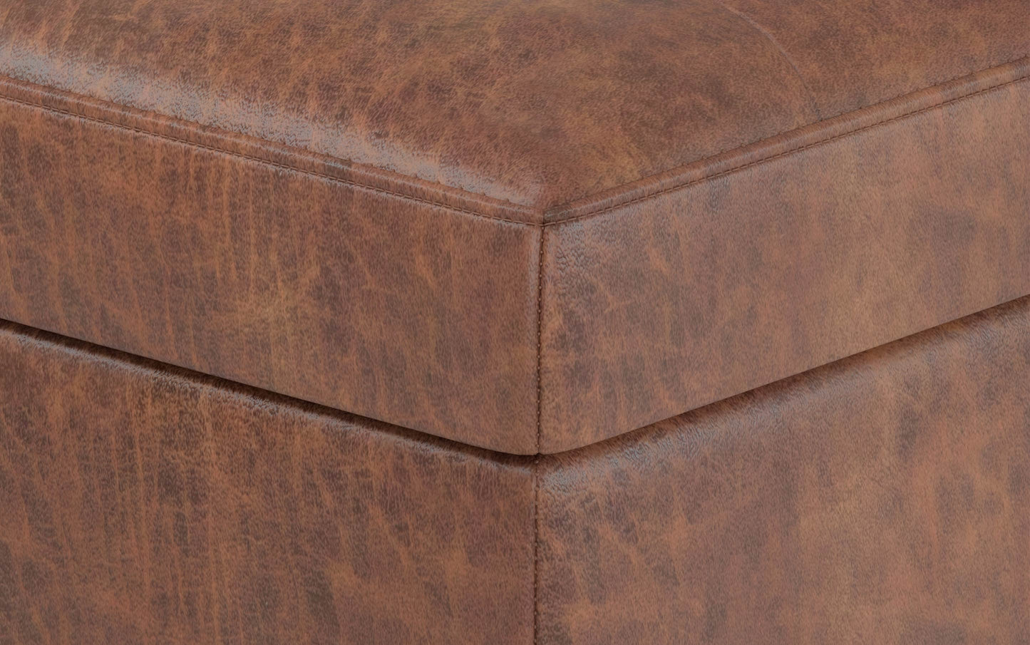 Distressed Saddle Brown Distressed Vegan Leather | Shay Mid Century Rectangular Storage Ottoman