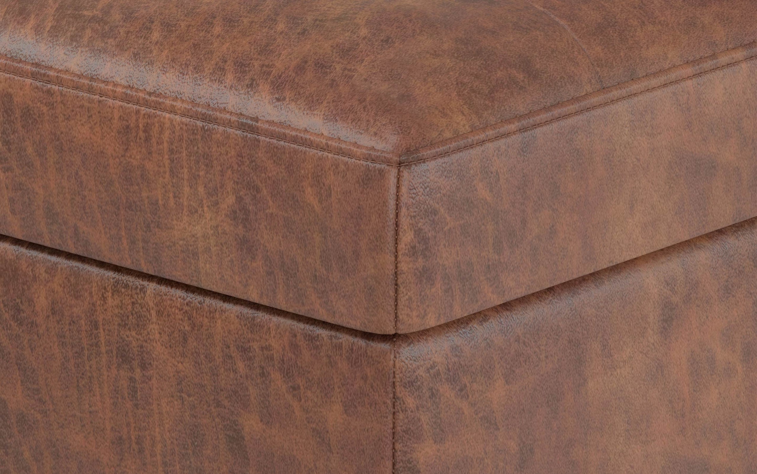 Distressed Saddle Brown Distressed Vegan Leather | Shay Mid Century Rectangular Storage Ottoman