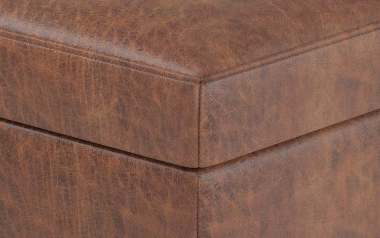 Distressed Saddle Brown Distressed Vegan Leather | Shay Mid Century Rectangular Storage Ottoman