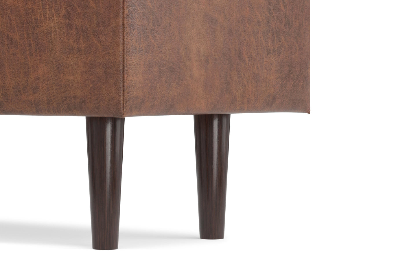 Distressed Saddle Brown Distressed Vegan Leather | Shay Mid Century Rectangular Storage Ottoman