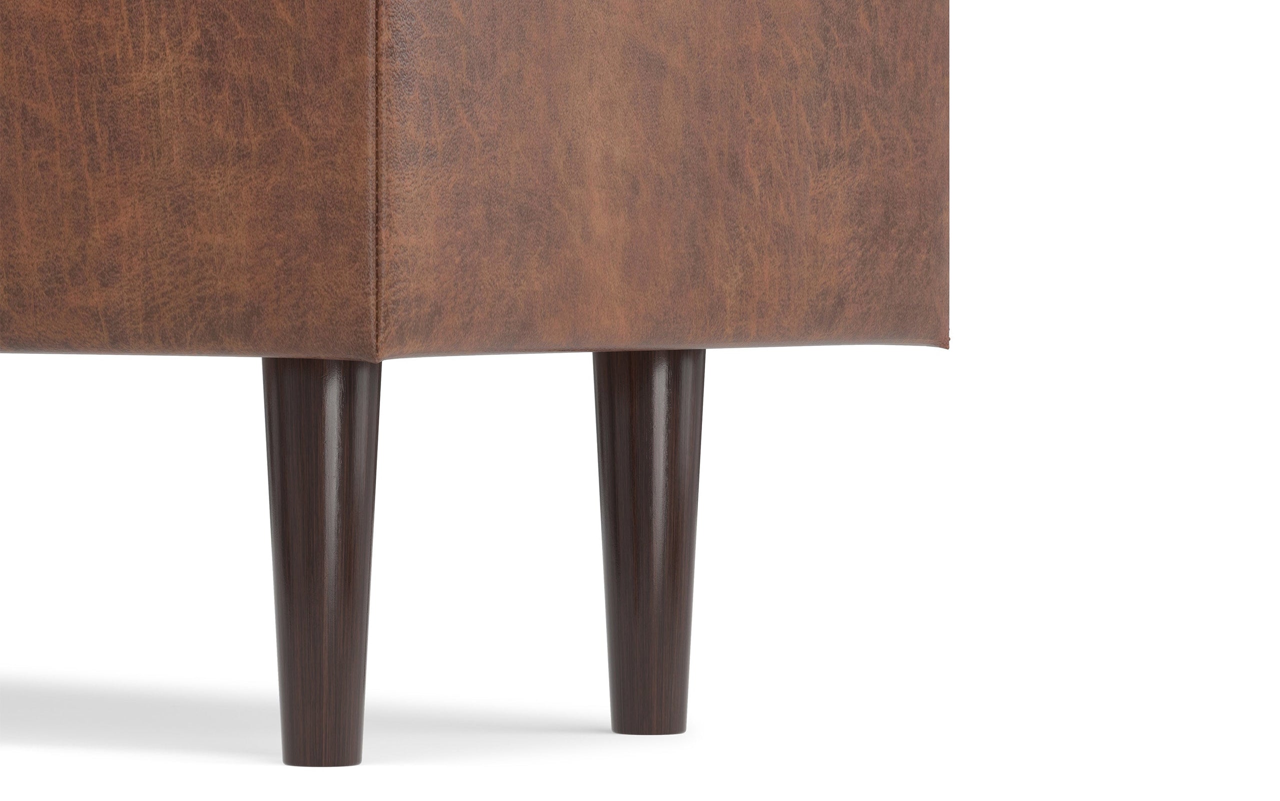 Distressed Saddle Brown Distressed Vegan Leather | Shay Mid Century Rectangular Storage Ottoman