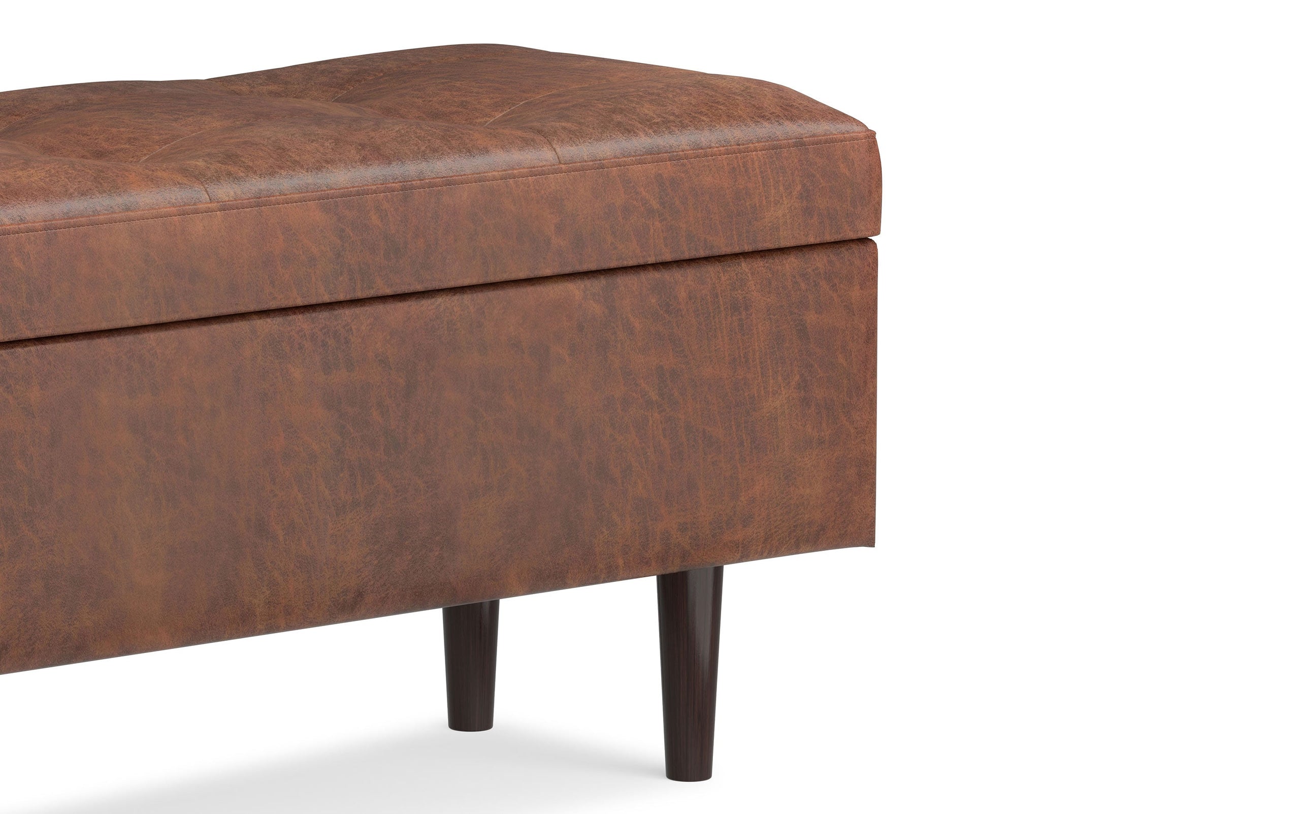 Distressed Saddle Brown Distressed Vegan Leather | Shay Mid Century Rectangular Storage Ottoman