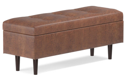 Distressed Saddle Brown Distressed Vegan Leather | Shay Mid Century Rectangular Storage Ottoman