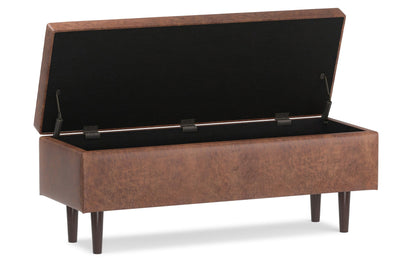 Distressed Saddle Brown Distressed Vegan Leather | Shay Mid Century Rectangular Storage Ottoman